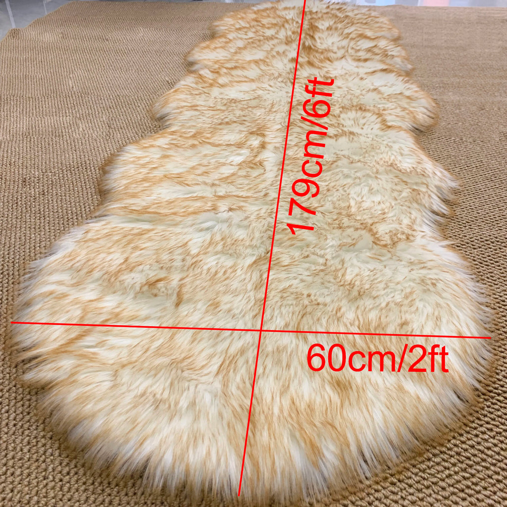 Fuzzy Plush Rug with Artificial Sheepskin, Ultra-Soft Living Room Rug, Artificial Fur Sofa Cushion, 2 X 6 Feet